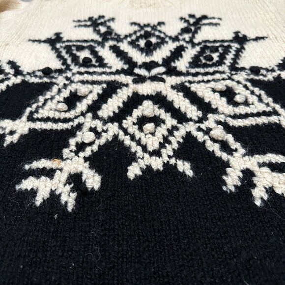 VTG Express Tricot Sweater Womens Medium Snowflake Pom Poms Chunky 90s Holiday - Picture 7 of 13